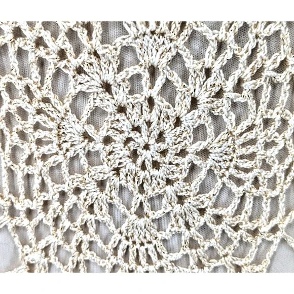 Y2K Formal Fairy Core Tunic/Dress Sm Goldish Cream Crochet Overlay Victorian - Picture 7 of 12